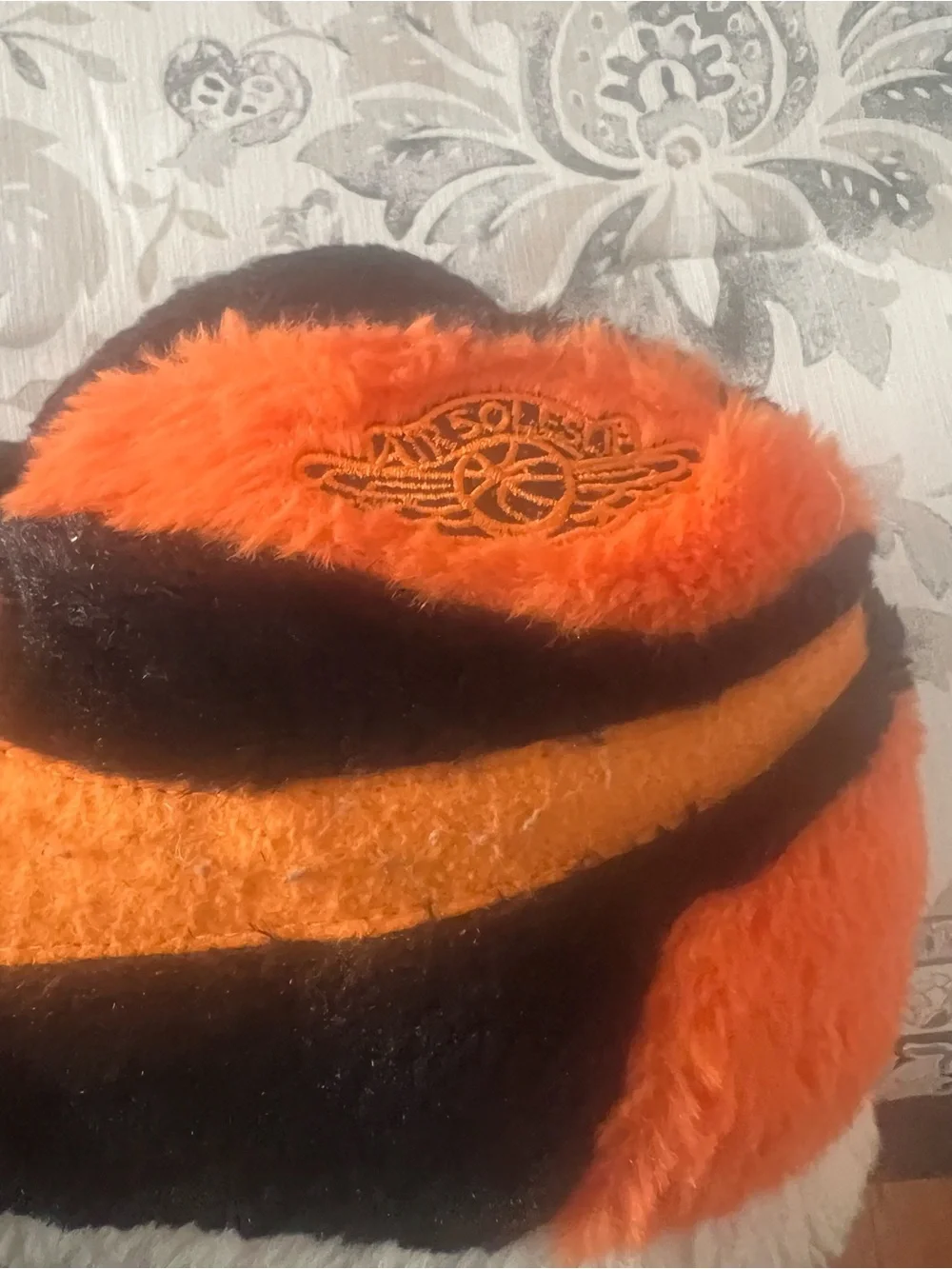 Cozy Kids Lace-Up Plush Slippers in Black & Orange